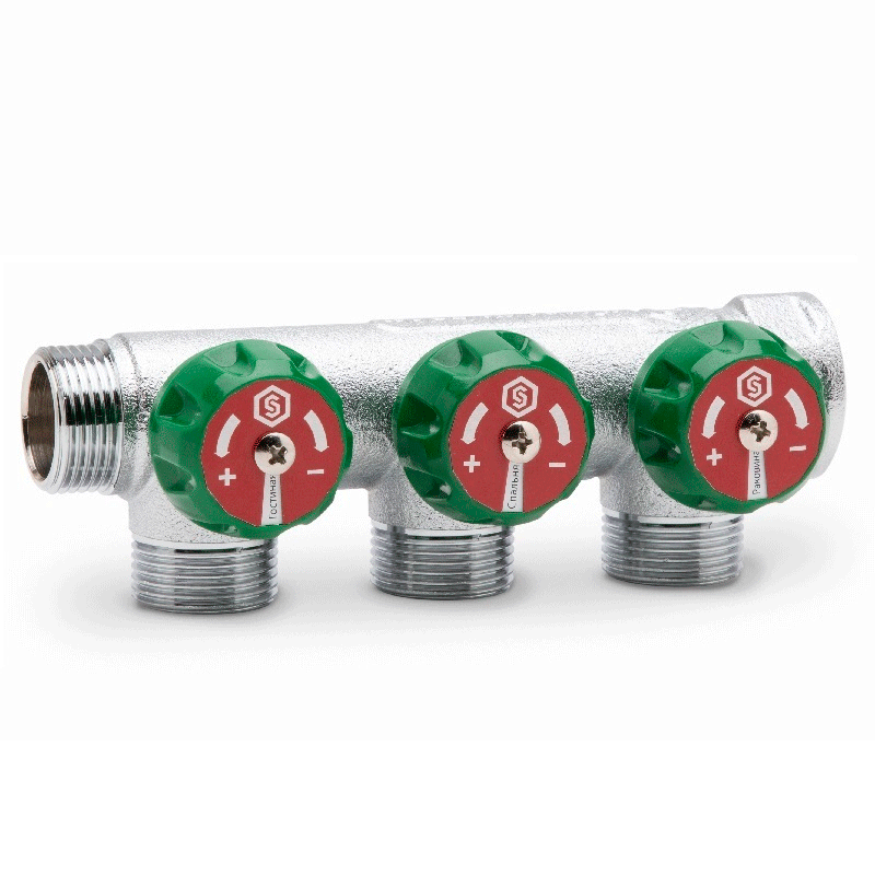 Коллектор для воды 3 выхода Stout 3/4"x1/2" плоское уплотнение арт.SMB-6849-341203