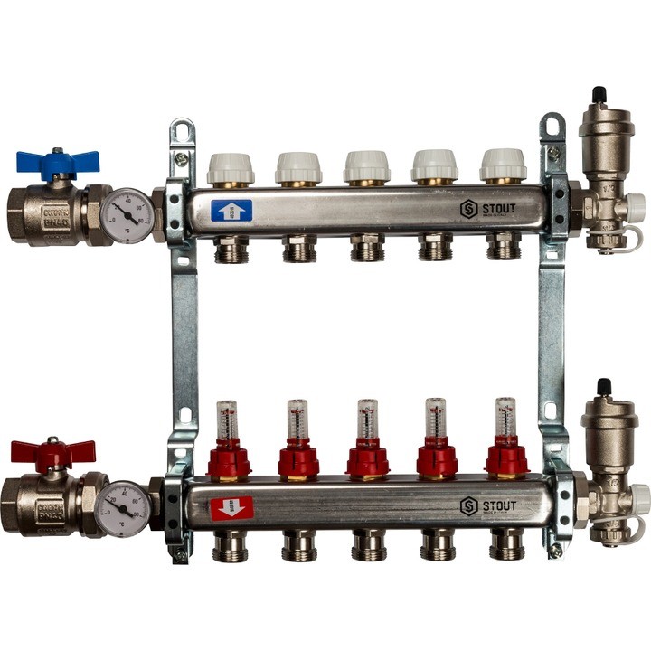 Коллектор из нержавеющей стали в сборе с расходомерами на 5 выходов Stout SMS 0907 000005