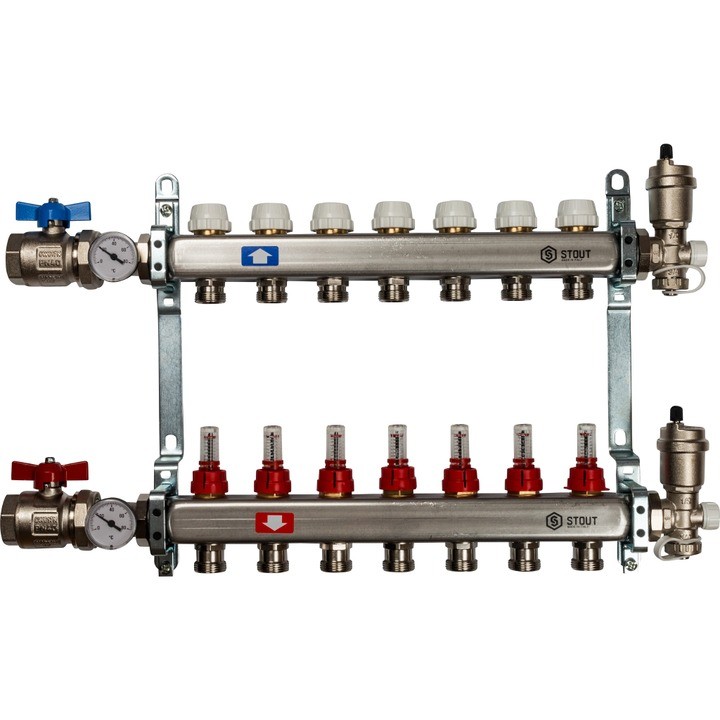 Коллектор из нержавеющей стали в сборе с расходомерами на 7 выходов Stout SMS 0907 000007