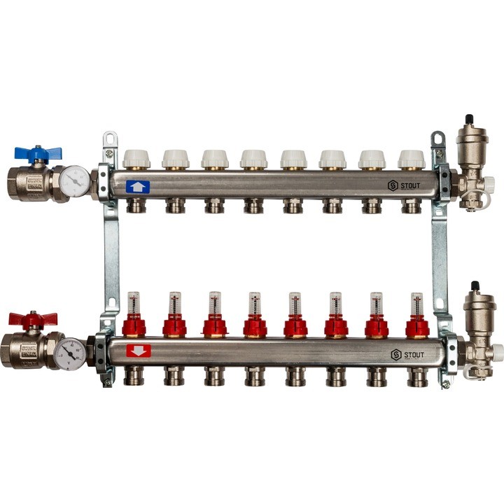 Коллектор из нержавеющей стали в сборе с расходомерами на 8 выходов Stout SMS 0907 000008