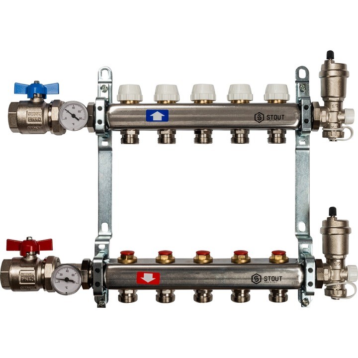 Коллектор из нержавеющей стали в сборе без расходомеров на 5 выходов Stout SMS 0912 000005