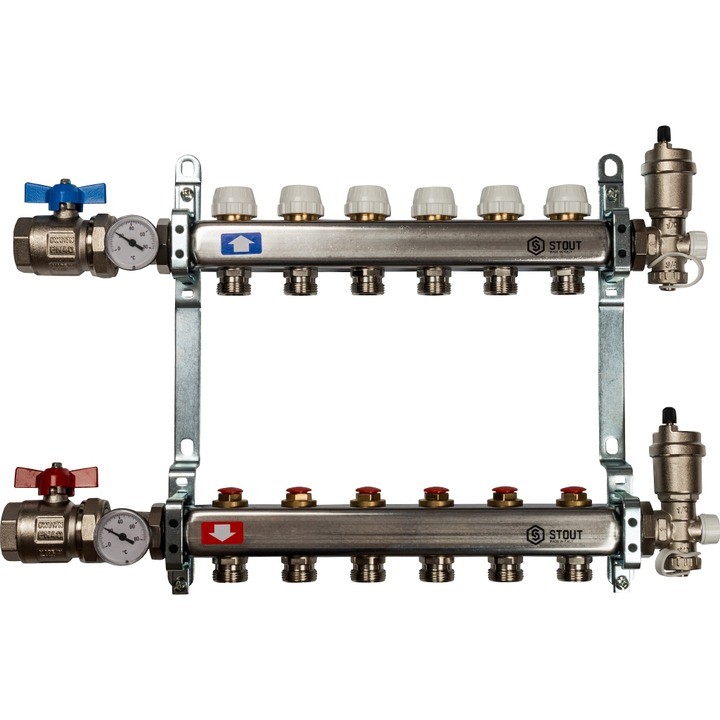 Коллектор из нержавеющей стали в сборе без расходомеров на 6 выходов Stout SMS 0912 000006