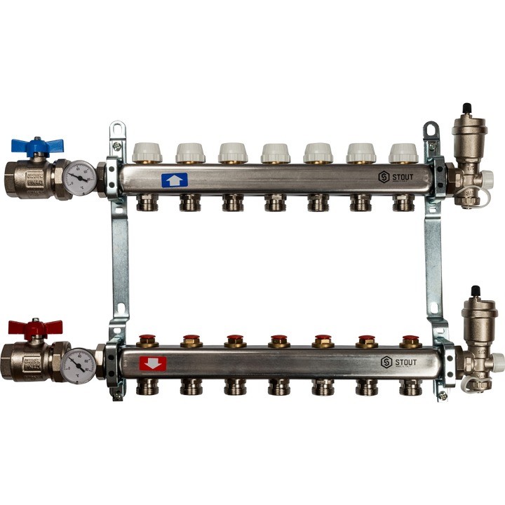 Коллектор из нержавеющей стали в сборе без расходомеров на 7 выходов Stout SMS 0912 000007