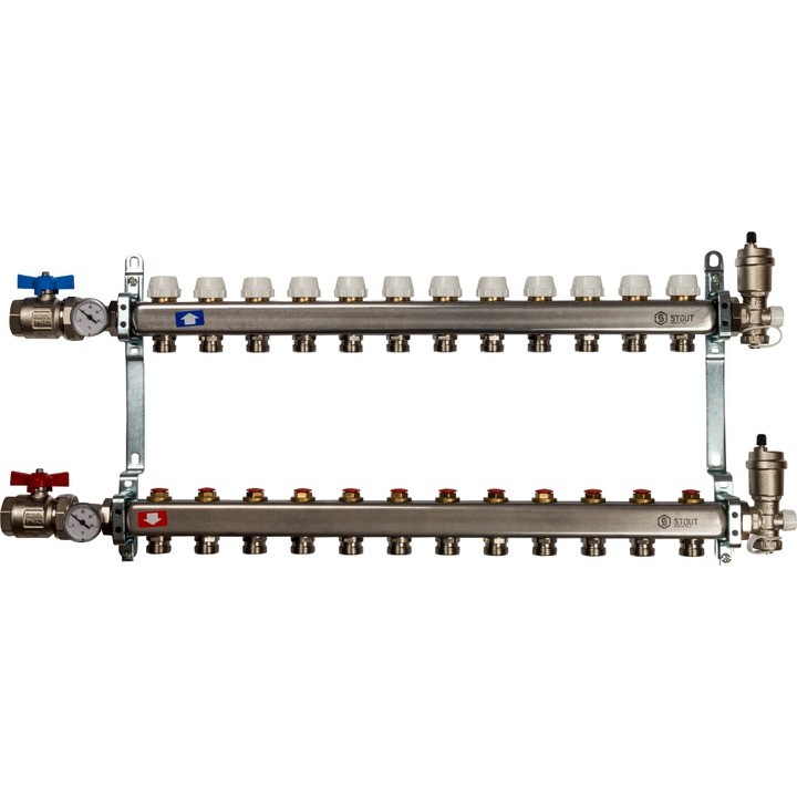 Коллектор из нержавеющей стали в сборе без расходомеров на 12 выходов Stout SMS 0912 000012