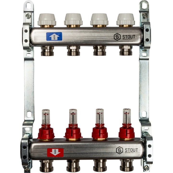 Коллектор из нержавеющей стали с расходомерами на 4 выхода Stout SMS 0917 000004
