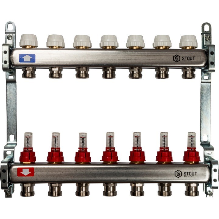 Коллектор из нержавеющей стали с расходомерами на 7 выходов Stout SMS 0917 000007