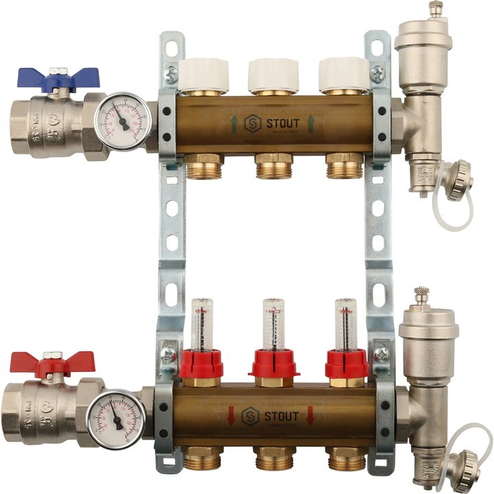 Коллектор из латуни с расходомерами на 3 выхода Stout SMB 0473 000003