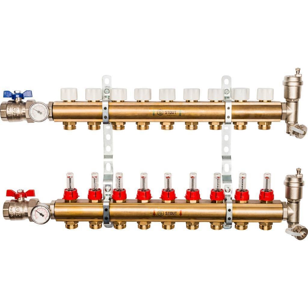 Коллектор из латуни с расходомерами на 9 выходов Stout SMB 0473 000009
