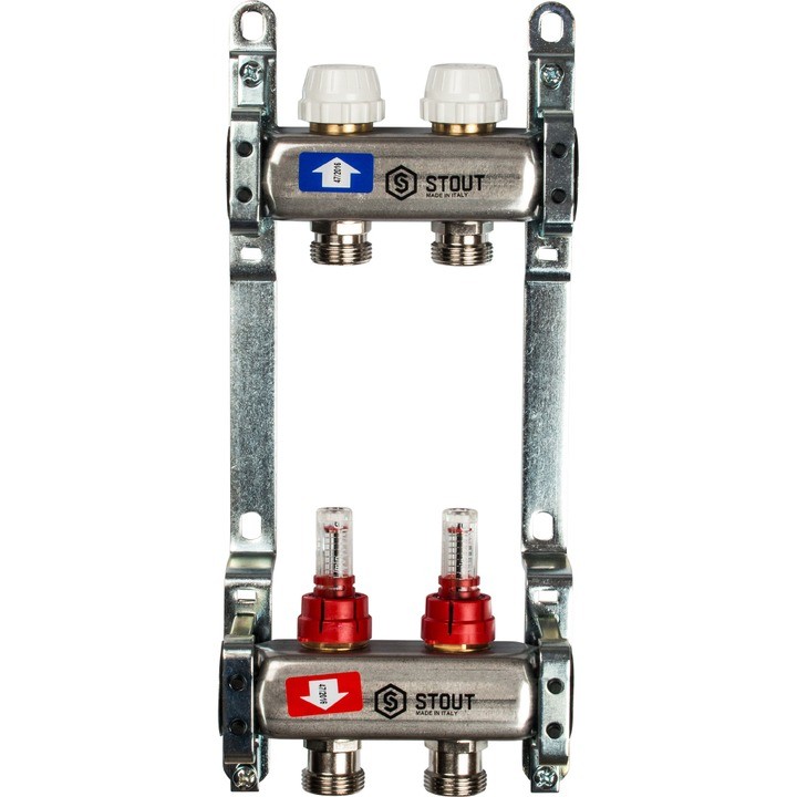 Коллектор из нержавеющей стали с расходомерами на 2 выхода Stout SMS 0917 000002