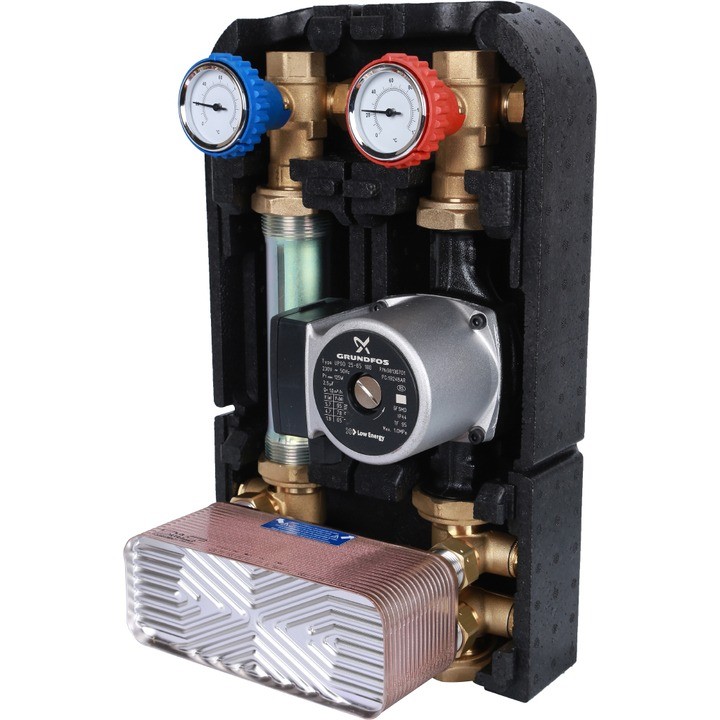 Насосная группа с теплообменником 34 пластины с насосом Grundfos 25-65 Stout SDG-0038-342502
