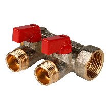 Коллектор для воды 2 выхода Stout 3/4"x1/2" евроконус с шаровыми кранами арт.SMB 6200 341202