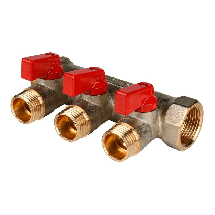 Коллектор для воды 3 выхода Stout 3/4"x1/2" евроконус с шаровыми кранами арт.SMB 6200 341203