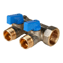 Коллектор для воды 2 выхода Stout 3/4"x1/2" евроконус с шаровыми кранами арт.SMB 6201 341202