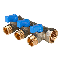 Коллектор для воды 3 выхода Stout 3/4"x1/2" евроконус с шаровыми кранами арт.SMB 6201 341203