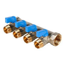 Коллектор для воды 4 выхода Stout 3/4"x1/2" евроконус с шаровыми кранами арт.SMB 6211 341204