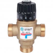 Клапан смесительный термостатический Stout для систем отопления и ГВС 3/4" НР 20-43°С KV 1,6 