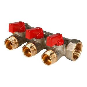 Коллектор для воды 3 выхода Stout 3/4"x1/2" евроконус с шаровыми кранами арт.SMB 6200 341203