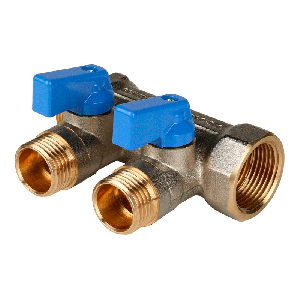 Коллектор для воды 2 выхода Stout 3/4"x1/2" евроконус с шаровыми кранами арт.SMB 6201 341202