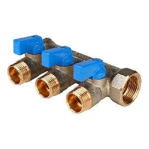 Коллектор для воды 3 выхода Stout 3/4"x1/2" евроконус с шаровыми кранами арт.SMB 6201 341203