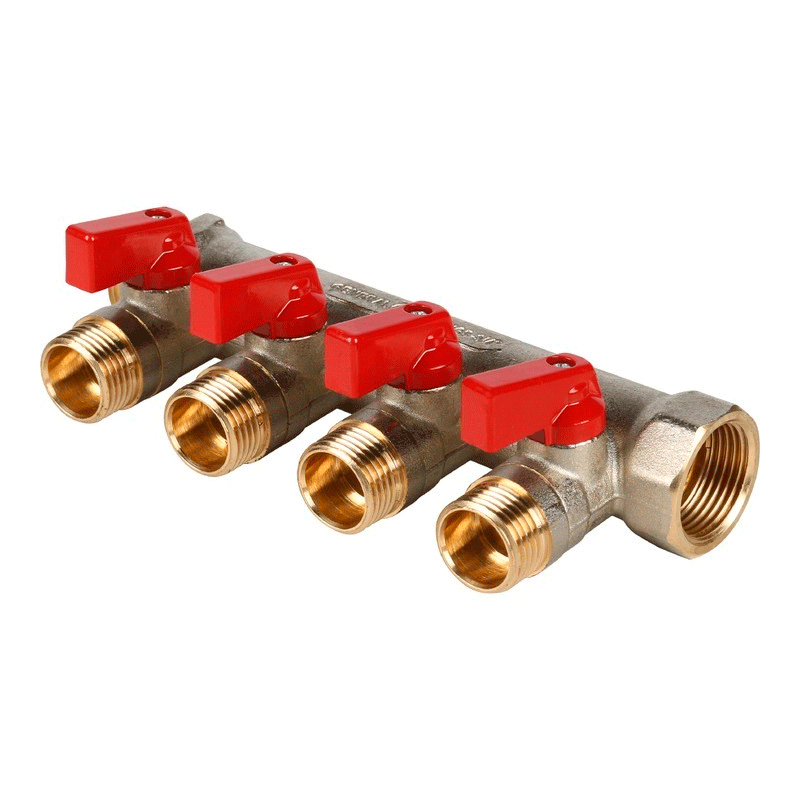 Коллектор для воды 4 выхода Stout 3/4\"x1/2\" евроконус с шаровыми ...