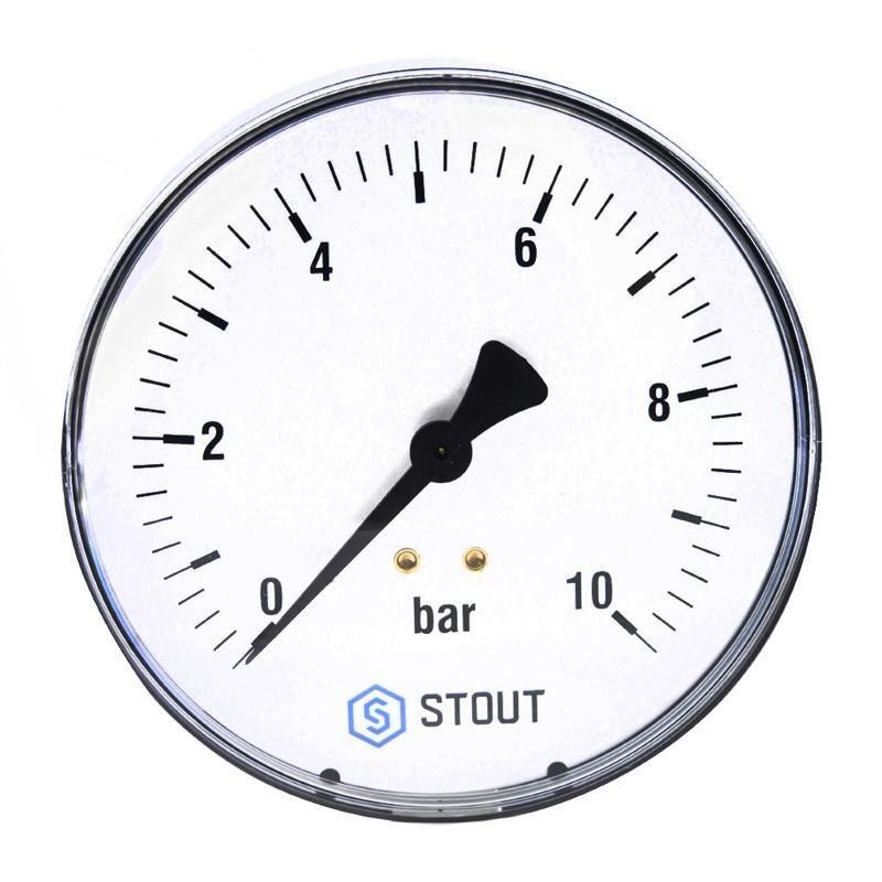 Манометр аксиальный (корпус Dn 50 мм, шкала 0-10 бар, 1/4\") Stout в ...